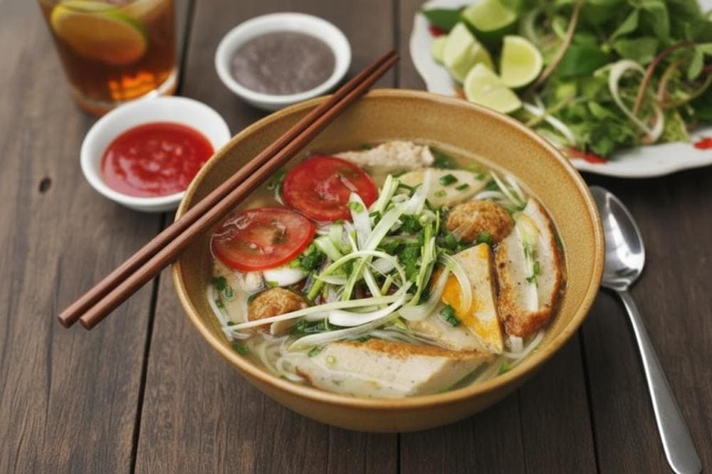Bát bánh canh chả cá Nha Trang nóng hổi.